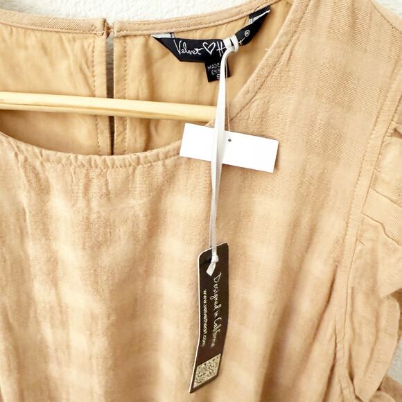 VELVET HEART | Tabitha Tan Nude Flutter Sleeve Stripe Dress Belted | Size Small - Picture 4 of 8